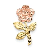 JewelryWeb 14k Two Tone Solid Textured Polished Open back Gold Mini for boys or girls Pink Rose Flower Pendant Necklace Measures 17x9mm