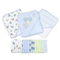 Spasilk Bath Hooded Towels & Washcloths Set for Babies, 23-Piece Gift Set, Blue