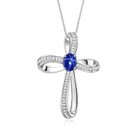 Rylos 14K Sterling Silver Cross Necklace Gemstone & Diamonds | Pendant With 18
