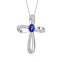 Rylos Sterling Silver Cross Necklace: Gemstone & Diamond Pendant, 18 Chain, 8X6MM Birthstone, Elegant Women's Jewelry