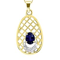 Sapphire & Diamond Pendant Necklace Yellow Gold Plated Silver