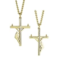 Shields of Strength Men's 14K Gold Plated and Stainless Steel Lineman Cross Pendant Necklace John 1:4 Bible Verse Christian Jewelry Gifts Faith Gift