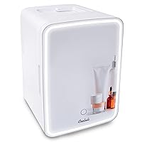 Cooluli Glow 10L Mini Skincare Fridge with Mirror & LED Light - Small Refrigerator for Skin Care, Makeup, Beauty, Cosmetics, Food & Drinks, White