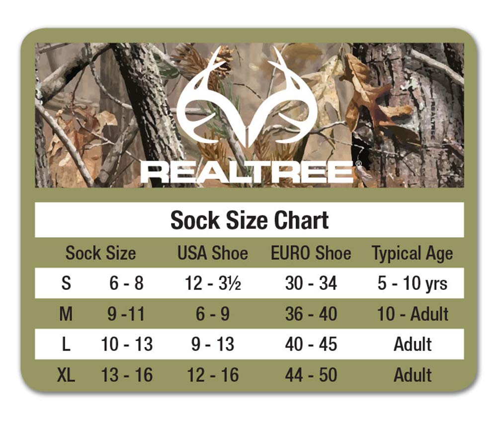 Realtree Boys Merino Boot Socks Pack (2 Pair), Assorted Colors, Small