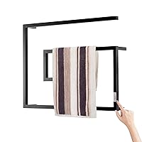 Towel Warmers, Stainless Steel Towel Warmer with Timer, Mirror Polishing Heated Towel Rack with Square Bars for Bathroom Kitchen Hotel/Matte Black/Hardwired