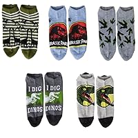 Universal Boys Jurassic Park 5 Pack No Show Casual Sock, Green, 6-8.5 US