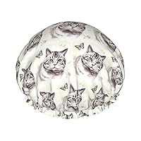 Cat Print Shower Cap Double Layer Waterproof Bath Cap Elastic Reusable Shower Hat For Women Ladies Spa Salon