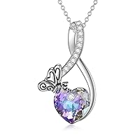 PLATYCO 925 Sterling Silver Butterfly Crystal Necklace / Butterfly Opal Necklace Jewelry Gifts for Women Girl
