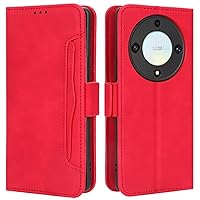 Honor Magic 5 Lite Case, Magnetic Full Body Protection Shockproof Flip Leather Wallet Case Cover with Card Holder for Huawei Honor Magic 5 Lite 5G Phone Case (Red)