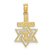 14k Gold Religious Judaica Star of David and Religious Faith Cross High Polish And Engraved Jewish Measures 20.4mm long Jewelry for Women