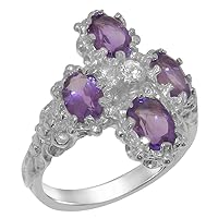 White 9k Gold Natural Diamond & Amethyst Womens Cluster Ring (0.04 cttw, H-I Color, I2-I3 Clarity)