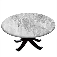 Round Fitted Marble Tablecloth, Marble Motif Art, Elastic Edge, Waterproof and wipeable Table Cover, Suitable for Restaurant Kitchen Parties, Fit for 24