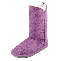 skyhigh Girl's Lavender Faux Shearling Winter Boots Suede Upper with Snow Flower Pattern