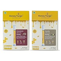 Pure Honey Sticks Pack | Cinnamon & Vanilla Flavoured Combo - 60 Count (30 straws each) | 100% Natural, On the Go, Mess-Free