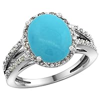 Sterling Silver Diamond Halo Sleeping Beauty Turquoise Ring Oval 11x9mm, 7/16 inch wide, sizes 5-10