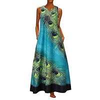 Women's Casual Dresses Print Long Maxi Dress Boho Summer Beach Dress V-Neck Hem Dress Travel Outfits