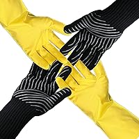 Kitchen Gloves Value Bundle - 1 Pairs (2 Gloves) Gloves Legend BBQ Oven Gloves and 3 Pairs (6 Gloves) Yellow Household Kitchen Cleaning Dishwashing Gloves Size Large