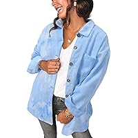 MINGALONDON Women's Brushed Plaid Shirts Long Sleeve Flannel Lapel Button Down Cardigan Boyfriend Shacket Jacket Coats