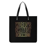 World's Okayest Paramedic PU Leather Tote Bag Top Handle Satchel Handbags Shoulder Bags for Women Men