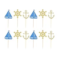 48pcs anchor sailboat cupcake toppers nautical cake decoration cartoon cake insert nautical cupcake toppers theme picks wedding cupcakes holiday baby Insert card ocean Wooden