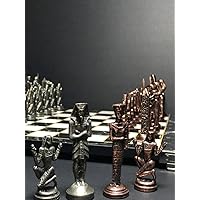 Chess Set Large Antique Pharaoh Egyptian Chess Pieces Handmade Unique Wooden Chess Board, Gift Idea for Dad, Husband, Son and Anyone for Birthday, Anniversary