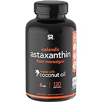 Sports Research Astaxanthin Supplement from Algae, with Organic Virgin Coconut Oil - Natural Support for Skin and Eye Health - Non-GMO and Gluten Free - 6mg, 120 Softgels for Adults (4 Month Supply)