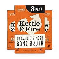 Kettle and Fire Turmeric Ginger Chicken Bone Broth, Keto, Paleo, and Whole 30 Approved, Gluten Free, High in Protein and Collagen, 3 Pack