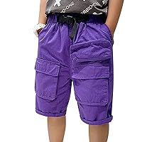 FEESHOW Kids Boys Girls Cotton Cargo Shorts with Pockets Athletic Sports Casual Basketball Shorts Activewear