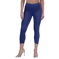 New Womens Plain Stretchy 3/4 Leggings Workout Tight Cropped Capri Active Pants Navy