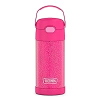 THERMOS FUNTAINER Water Bottle with Straw - 12 Ounce, Pink Glitter - Kids Stainless Steel Vacuum Insulated Water Bottle with Lid