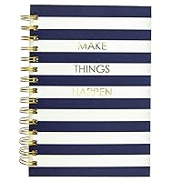 Hardbound Spiral Journal | Make Things Happen Navy Stripe Design | Premium Paper | Notebook | Diary | Lists | Record Month and Date | Great Gift | 160 Ruled Pages | 6.25” x 8.25”