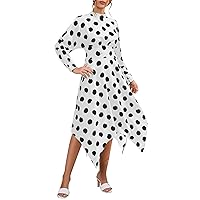 Fall Dress for Women 2023 Sexy Elegant Irregular Boho Skirt Long Sleeve Polka Dot Dress Womens Business Casual Dress