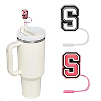 Letter Straw Cover for Stanley Cup 30＆40 oz, 2PCS Straw Topper for Stanley Tumbler, 10 mm Straw Cap for Stanley Accessories, Letter Personality Name ID Straw Lid for Stanley (S)