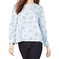 Tommy Hilfiger Women's Blouse Medium Pinstripe Floral Button Down Blue M