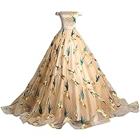 Champagne Phoenix Pattern Lace A Line Quinceanera Girls' Party Dress Prom Evening Sweet 16 Gown Corset