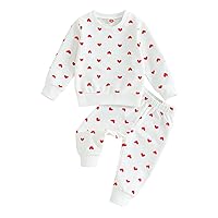 FIOMVA Baby Girl Clothes Long Sleeve Heart Print Sweatshirt Pullover Top+Long Pants Headband Set Valentine's Day Outfits