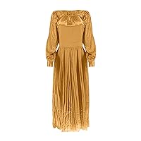 Womens Summer Dresses Ladies Dress Pleated Long Dresses are Exquisitely Designed for All Occasions(Gold,X-Large)