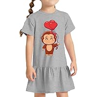 Monkey Kawaii Toddler Rib Dress - Lovely Girls' Dress - Cool Toddler Dress