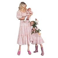 Mommy and Me Matching Midi Dress Summer Puffy Sleeve Flowy Long Dress for Mother Daughter Family Outfits Set