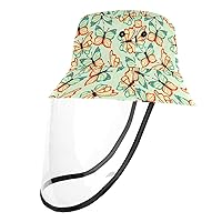 Flat Butterflies Swarm Flying Pattern Sun UV Protective Hats for Men Women with Full Face Visor Shield 22.6 Inch Outdoor Detachable Bucket Cap, 2 Sizes for Adults & Kids