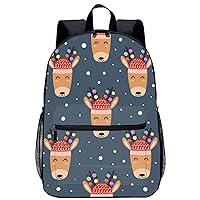 Cute Deer Heads 17 Inch Laptop Backpack Large Capacity Daypack Travel Shoulder Bag for Men&Women