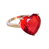 Red Quartz Gemstone 925 Sterling Silver Gold Plated Heart Ring Jewelry For Girls