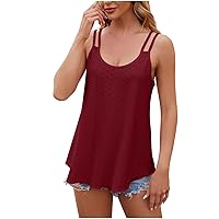 Women Spaghetti Strap Camisole Casual Eyelet Tank Tops Embroidery Scoop Neck Sleeveless Shirt Top Summer Flowy Cami Tanks