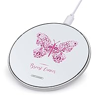 Breast Cancer Awareness with Butterfly Round Wireless Charger Pad with USB Cable No AC Adapter 10W Fast Charging Station