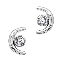 Multi Choice Round Shape Gemstone 925 Sterling Silver Half Moon Bezel Stud Earring (white-topaz)