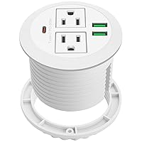 3-inch Desktop Power Grommet,Max 65W USB C Charger,2 Outlets and 3 USB, High-Speed Charging Station, Flush Mount Desk Hole Round Power Outlet, Recessed Power Strip,6ft Cord Flat Plug