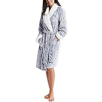 INK+IVY Plush Kimono Belted Robe for Women - Mid-Length Ladies Bathrobe Loungewear with Pocket, Collar & Cuff, Printed Paisley Grey, S/M