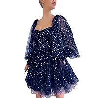 Glittering Sweetheart Short Homecoming Dresses for Women Tulle with Pockets Puffy Sleeve Prom Dress for Teens