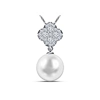 9 mm South Sea Cultured Pearl and 0.224 Carat Total Weight Diamond Accent Pendant in 14KT White Gold