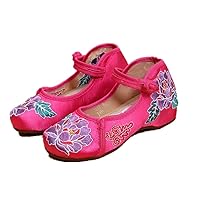 Girl's Embroidery Flat Ballet Shoes Kid's Cute Mary-Jane Dance Shoe Flat Sandal Shoe Rose Red
